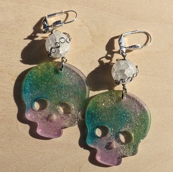 QUARTZ Crystals Earrings Handmade Wire Wrapped Pastel Sparkly Rainbow Cute - Picture 9 of 9